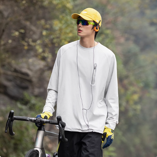 索拓春季新款男卫衣速干圆领简约纯色长袖T恤衫宽松透气运动