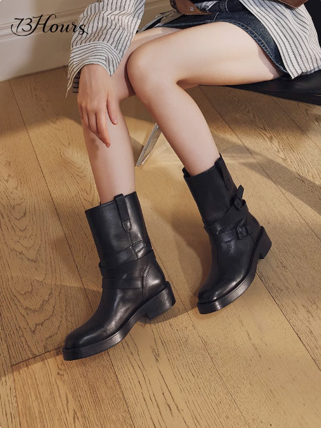 女鞋邂逅海岛冬季新款厚底显瘦小香风短靴女西部牛仔靴子